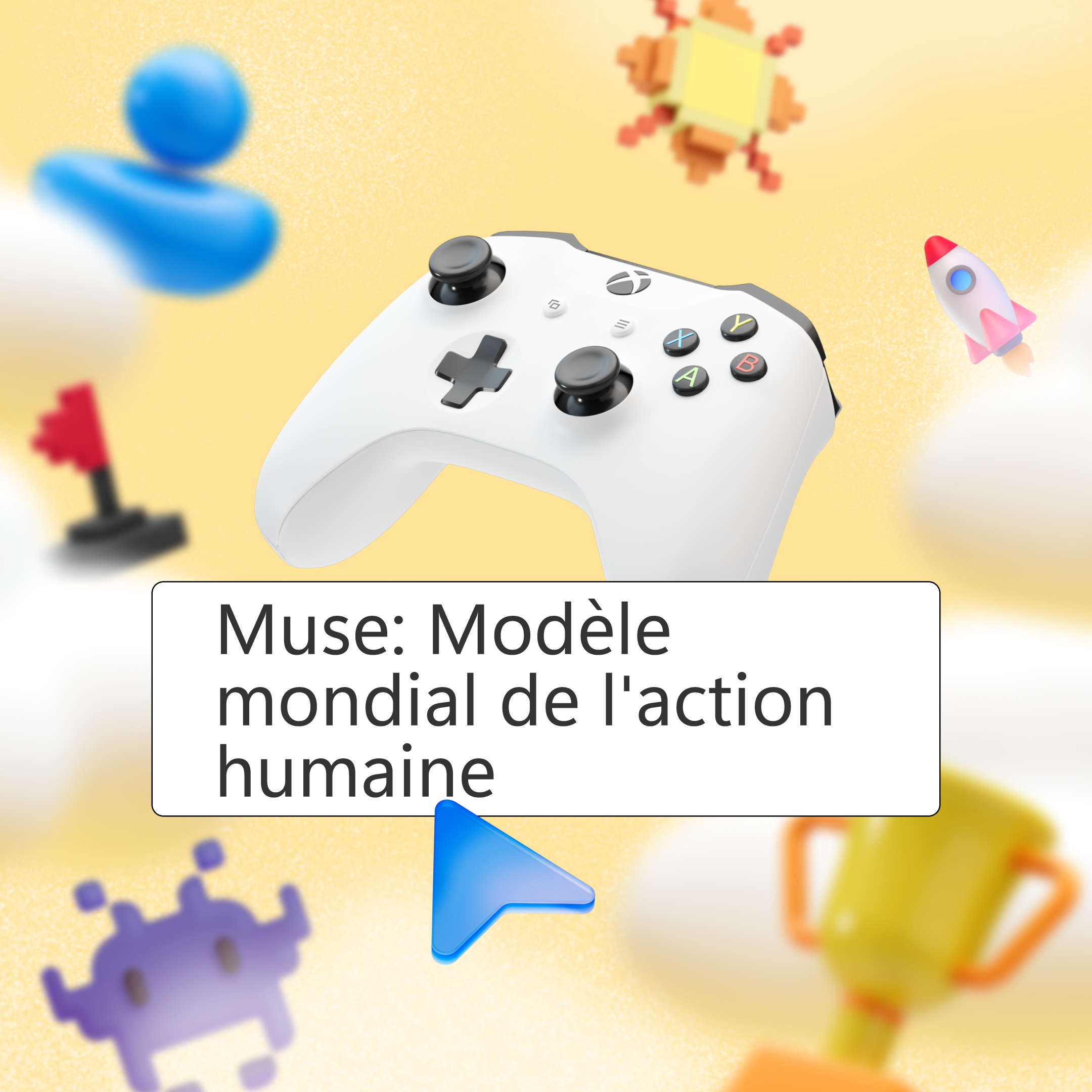 Graphique avec divers éléments liés à l'action humaine. Texte au centre : "Muse: World Human Action Model".