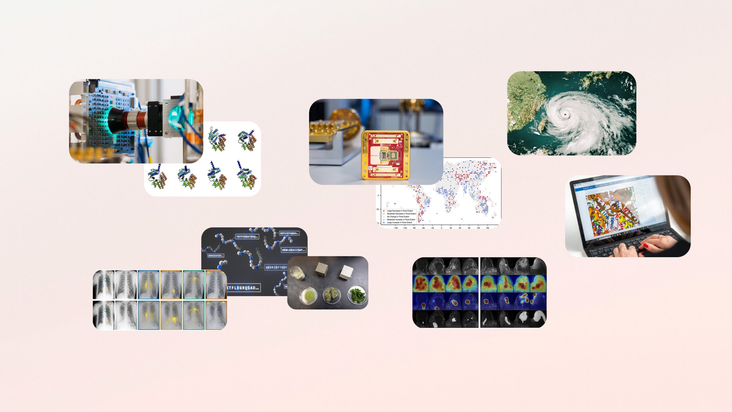 Collage showing images from 10 scientific breakthroughs from Microsoft researchers